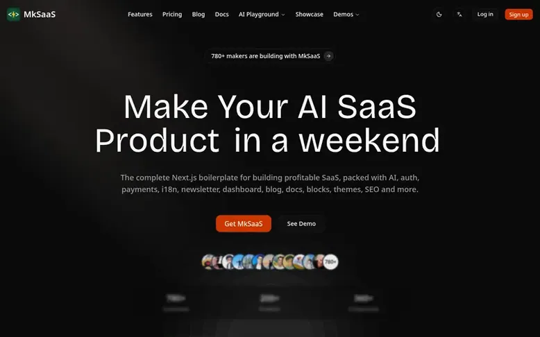 Screenshot of the MkSaaS homepage
