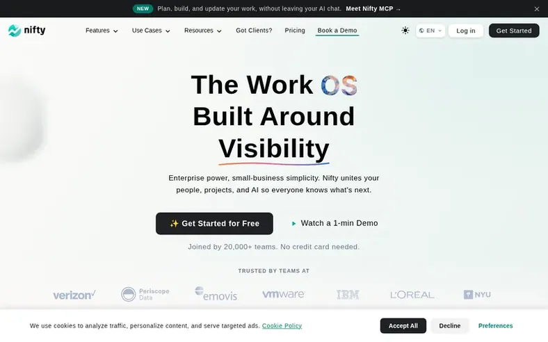 Screenshot of the Nifty™ homepage
