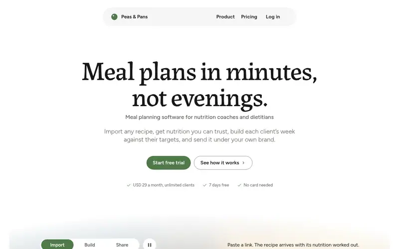 Screenshot of the Peas & Pans homepage