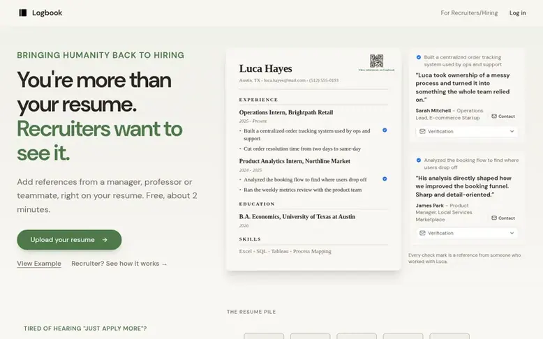 Screenshot of the Logbook homepage