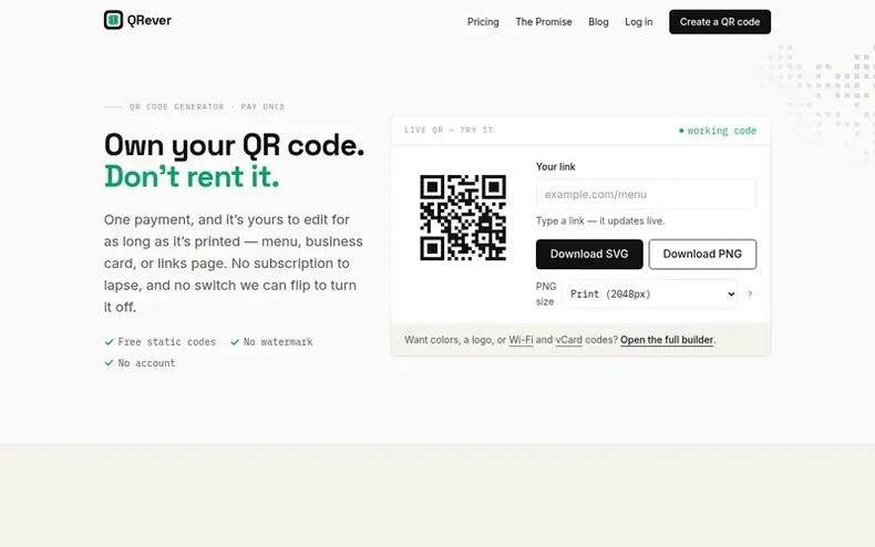 Screenshot of the QRever homepage