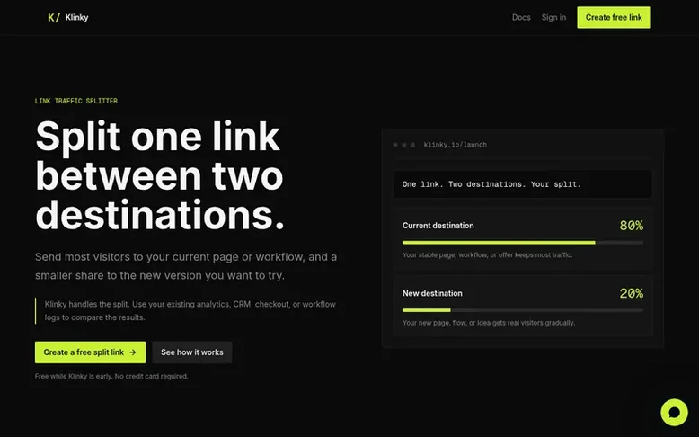 Screenshot of the Klinky homepage