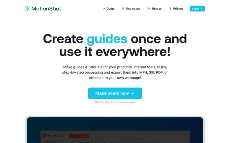 Screenshot of the MotionShot homepage