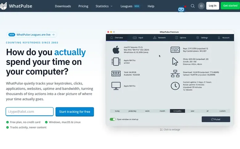 Screenshot of the WhatPulse homepage