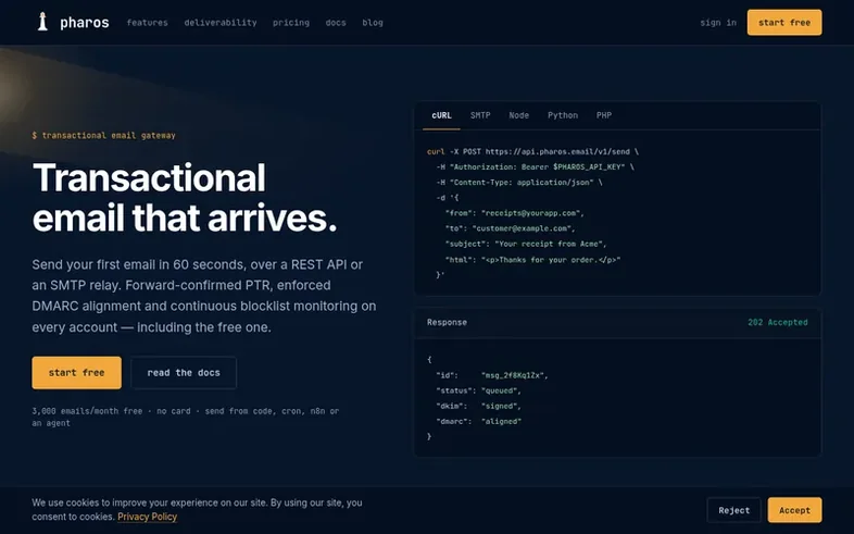 Screenshot of the Pharos homepage