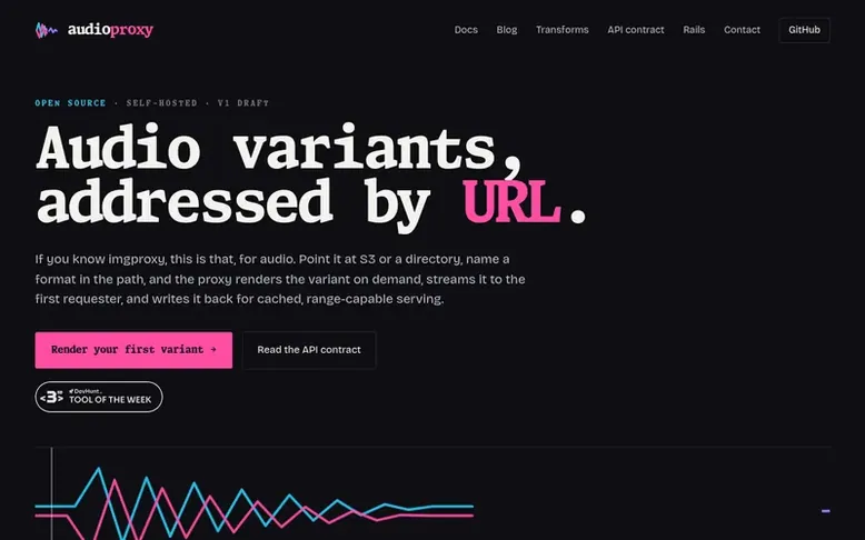 Screenshot of the audioproxy homepage