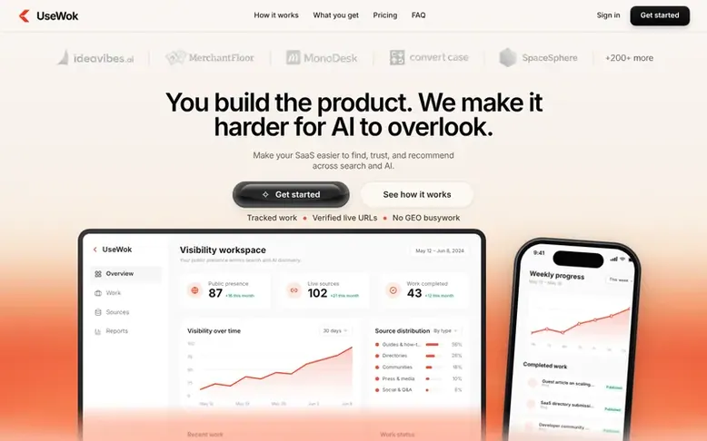 Screenshot of the UseWok homepage