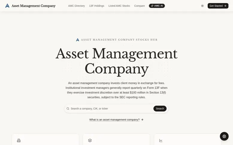 Screenshot of the AMC Stocks Hub homepage