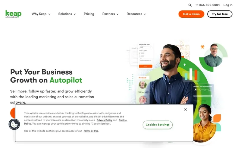 Screenshot of the Keap® homepage