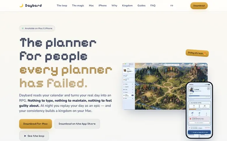 Screenshot of the Daybard homepage
