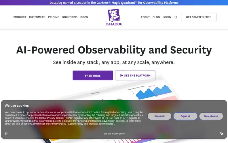 Screenshot of the Datadog homepage
