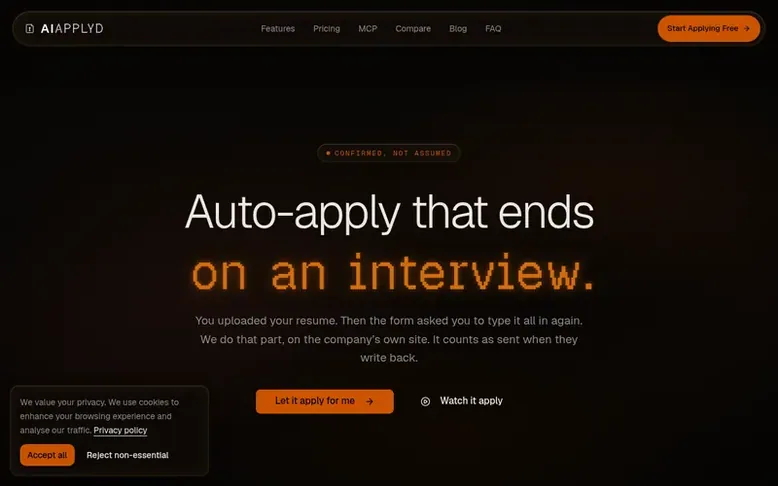 Screenshot of the AI Applyd homepage
