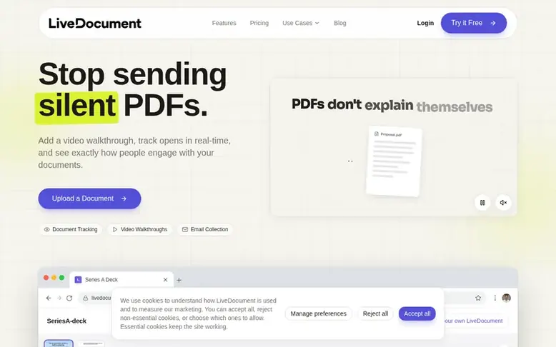 Screenshot of the LiveDocument homepage