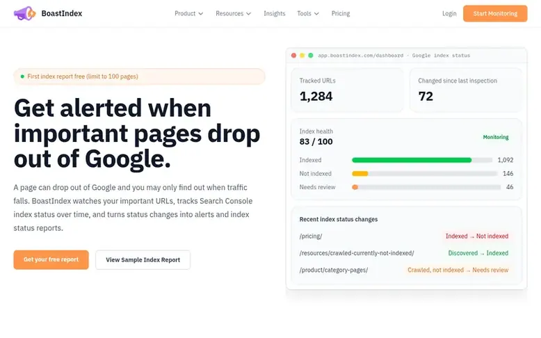 Screenshot of the BoastIndex homepage