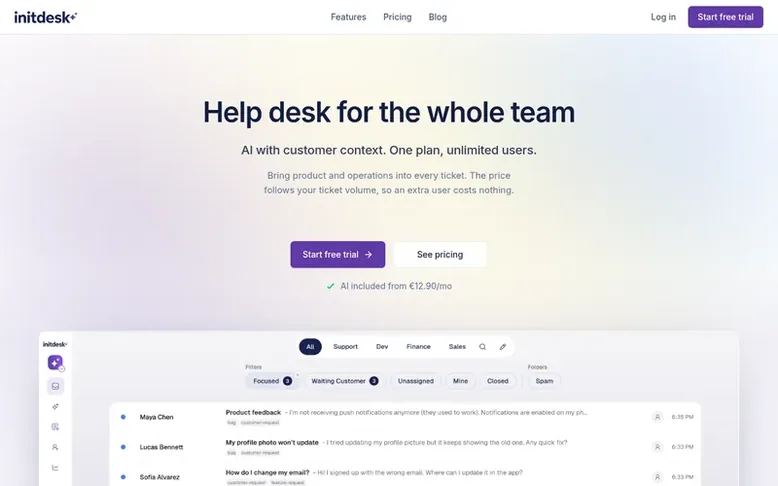 Screenshot of the initdesk homepage