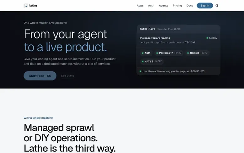 Screenshot of the Lathe homepage