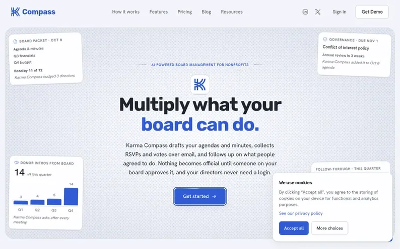 Screenshot of the Karma Compass homepage