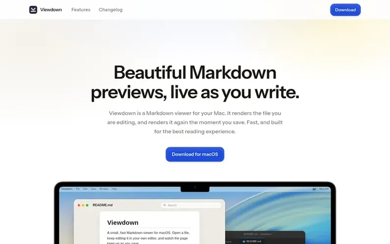 Screenshot of the Viewdown homepage