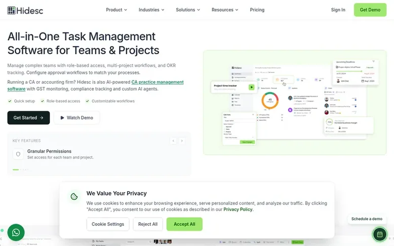Screenshot of the Hidesc homepage
