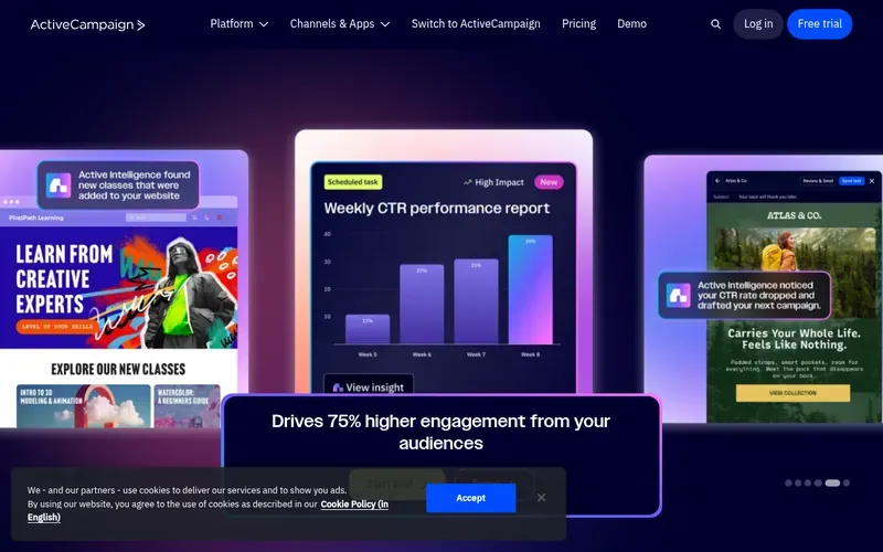 Screenshot of the ActiveCampaign homepage