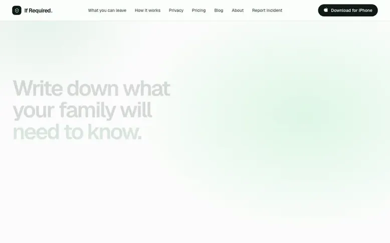 Screenshot of the If Required homepage