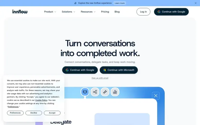 Screenshot of the Innflow homepage