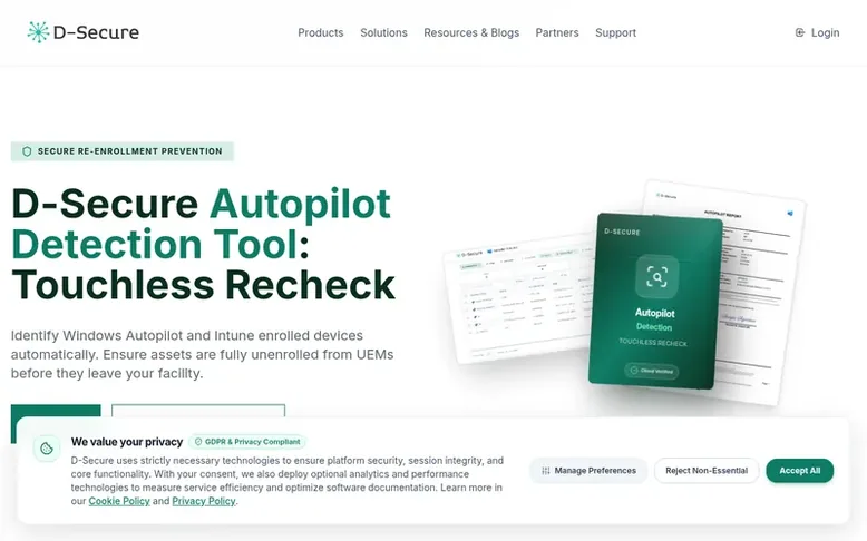 Screenshot of the D-Secure Autopilot Detection homepage