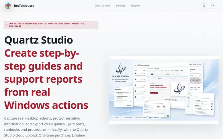 Screenshot of the Quartz Studio homepage