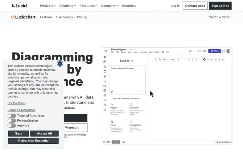 Screenshot of the Lucidchart homepage