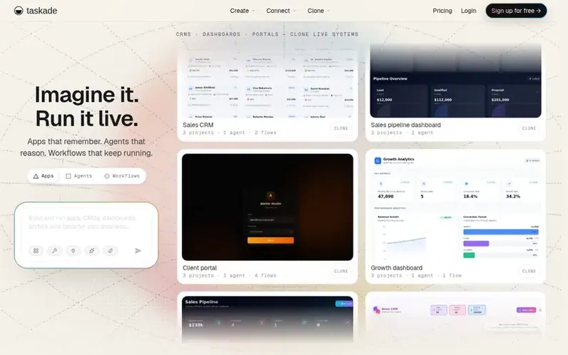 Screenshot of the Taskade homepage