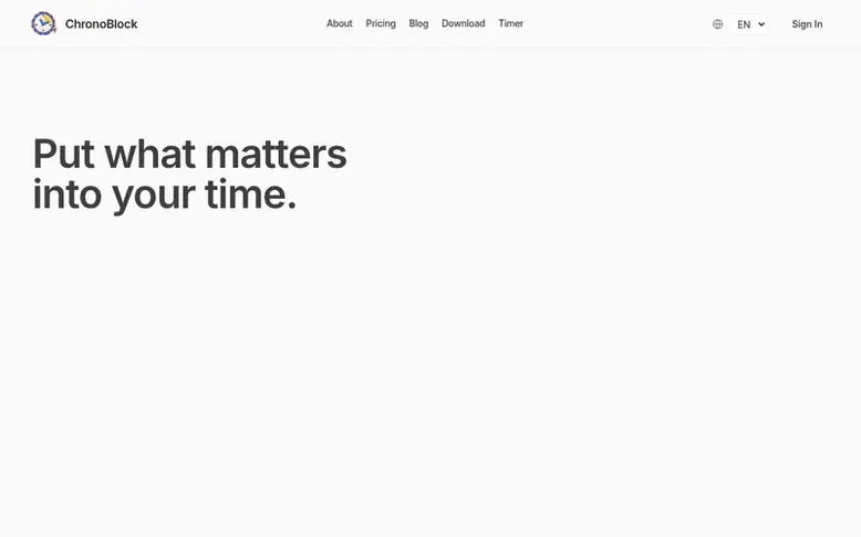 Screenshot of the ChronoBlock homepage