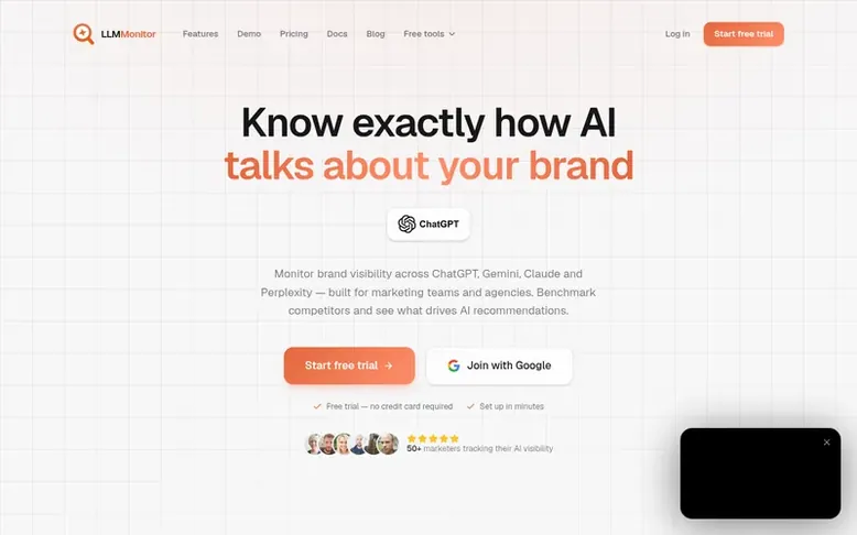 Screenshot of the LLMMonitor homepage