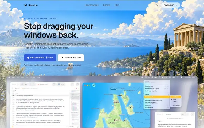 Screenshot of the Resettle homepage