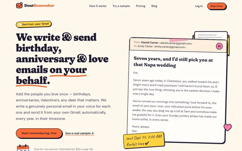 Screenshot of the DontRemember homepage