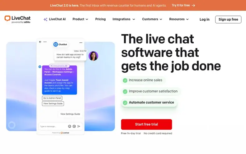 Screenshot of the LiveChat® homepage