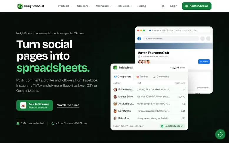 Screenshot of the InsightSocial homepage