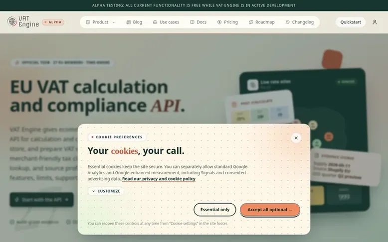Screenshot of the VAT Engine homepage