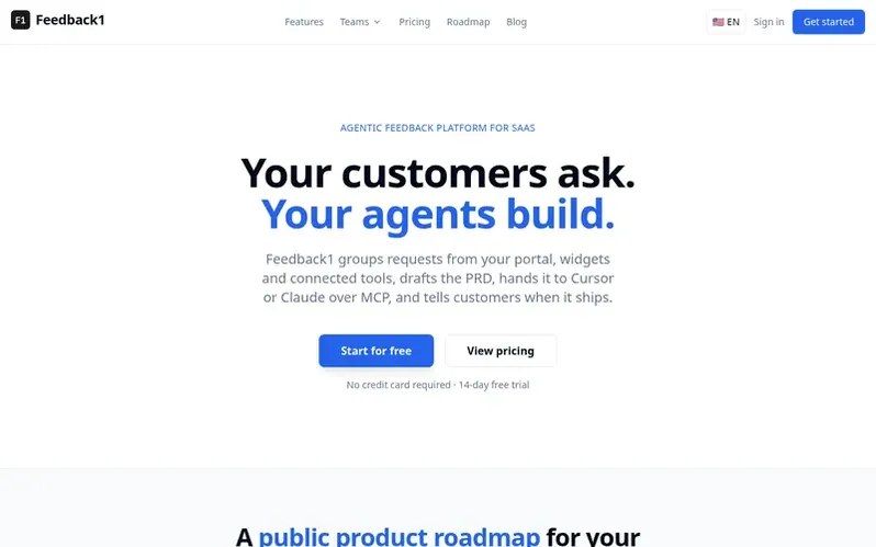 Screenshot of the Feedback1 homepage