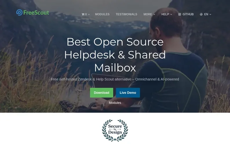 Screenshot of the FreeScout homepage