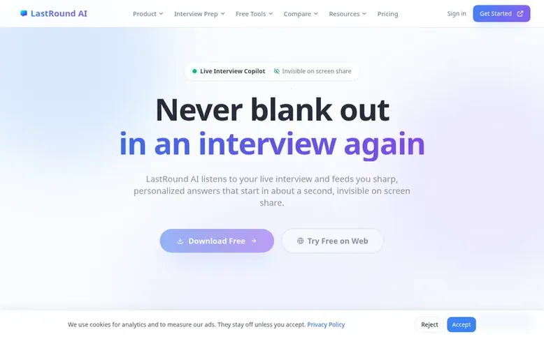 Screenshot of the LastRound AI homepage