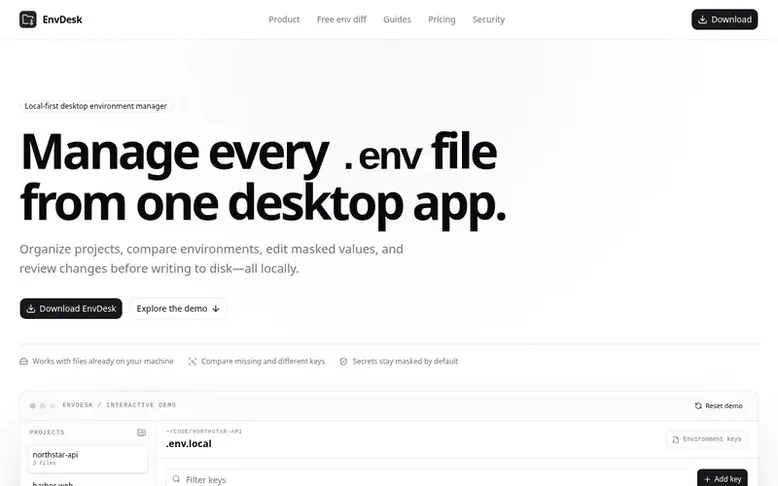 Screenshot of the EnvDesk homepage