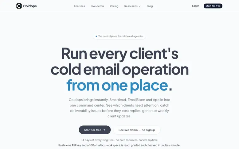 Screenshot of the Coldops homepage