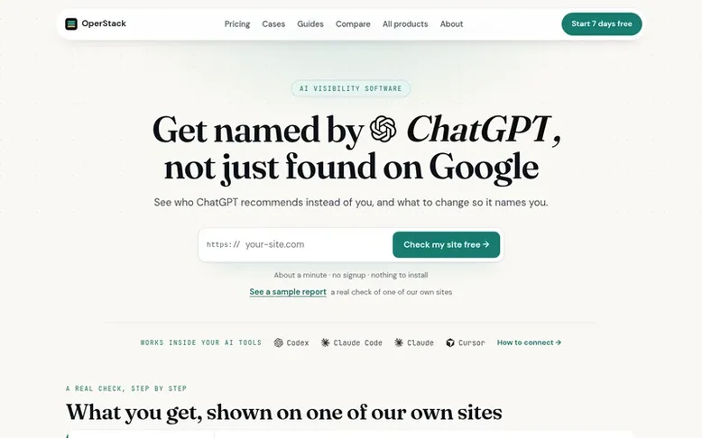 Screenshot of the OperStack homepage