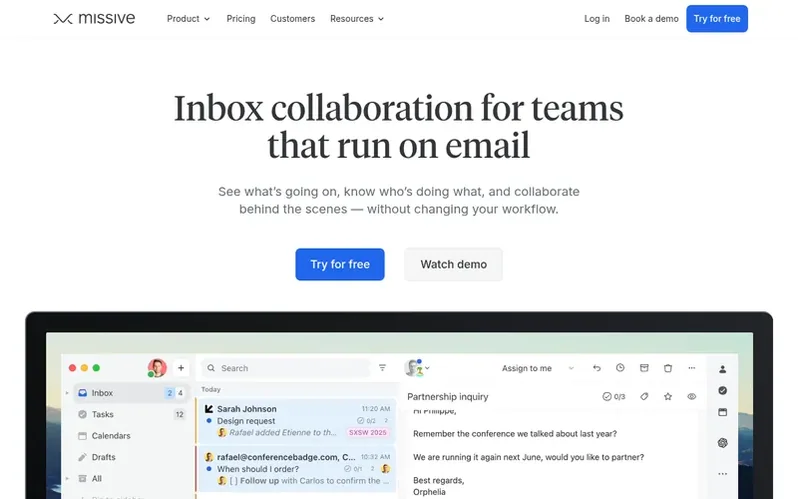 Screenshot of the Missive homepage