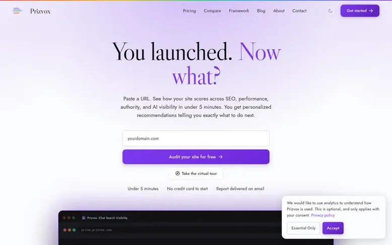 Screenshot of the Prizvox homepage
