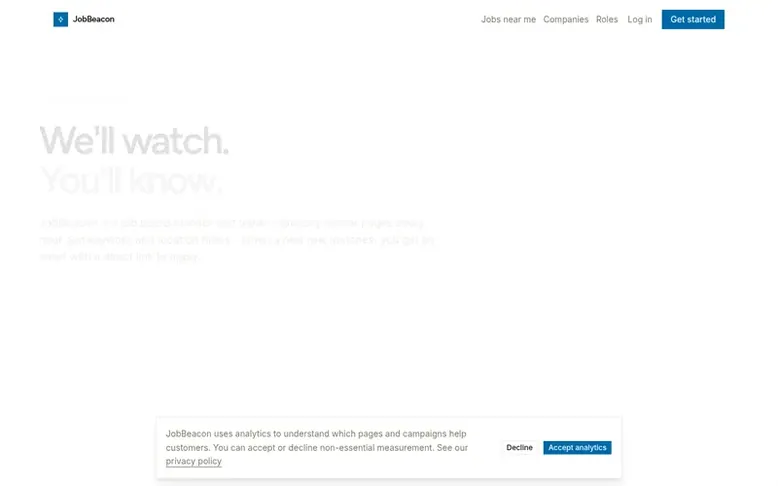 Screenshot of the JobBeacon homepage