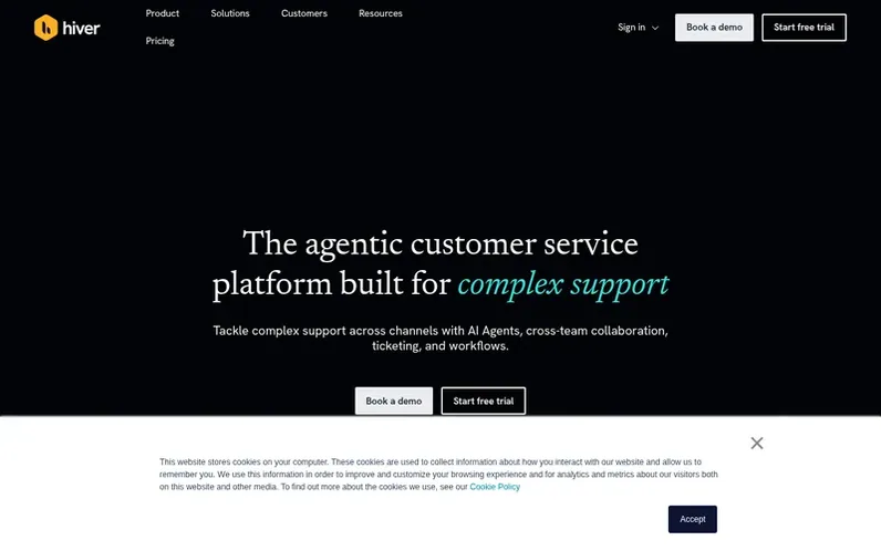 Screenshot of the Hiver homepage