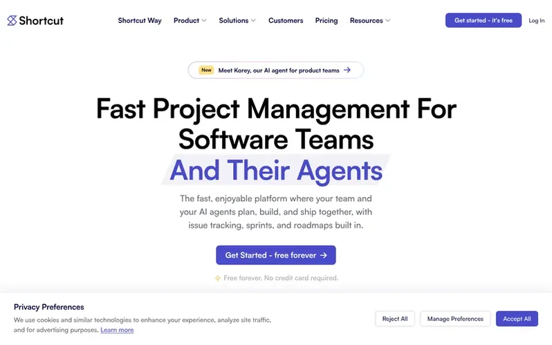 Screenshot of the Shortcut homepage