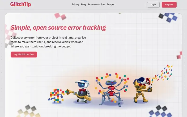 Screenshot of the GlitchTip homepage