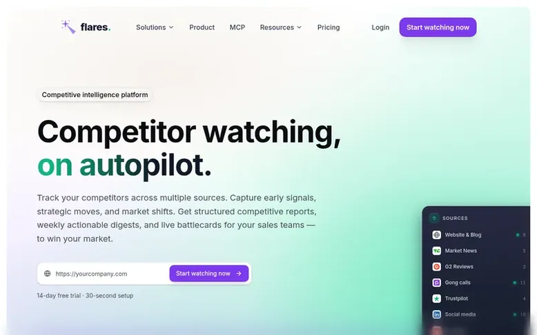 Screenshot of the Flares homepage